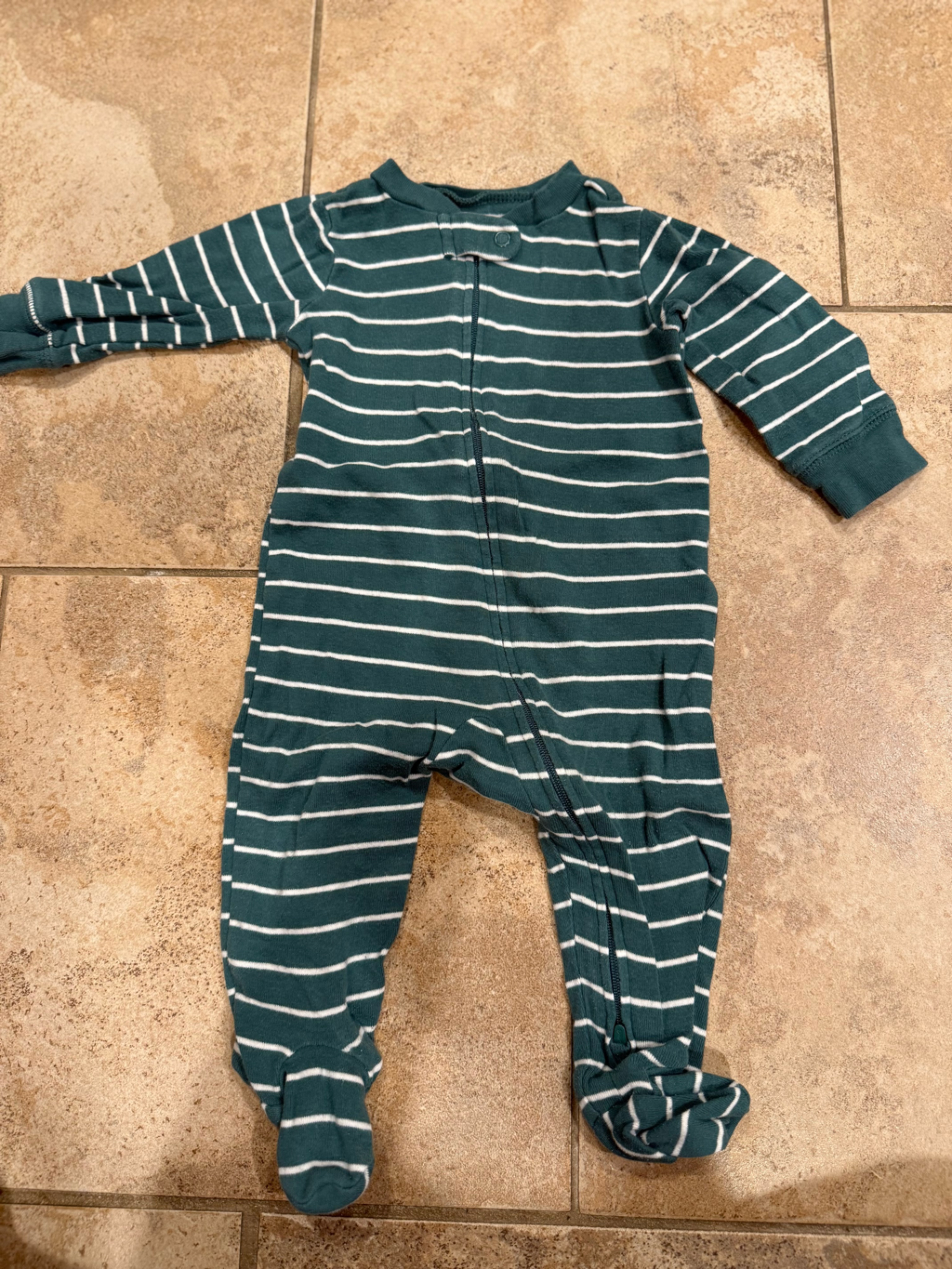 Carter's Green And White Striped Baby One-Piece
